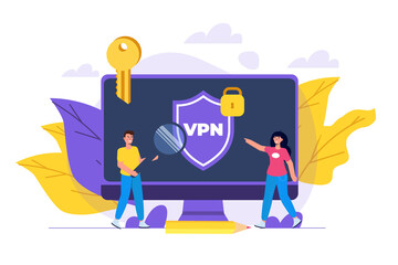 VPN, Virtual Private Network Mobile  service concept.  Protect personal data. Vector illustration