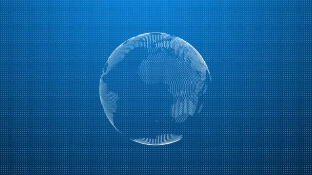 Wireframe Globe. loops seamlessly. Plexus Abstract Background, Slow Rotating Full HD. Rotating earth globe with transparent oceans and detailed texture map.