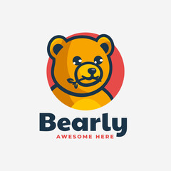 Vector Logo Illustration Bear Simple Mascot Style.
