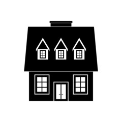 The icon of a two-story residential building with a large number of windows of different sizes on a white background.