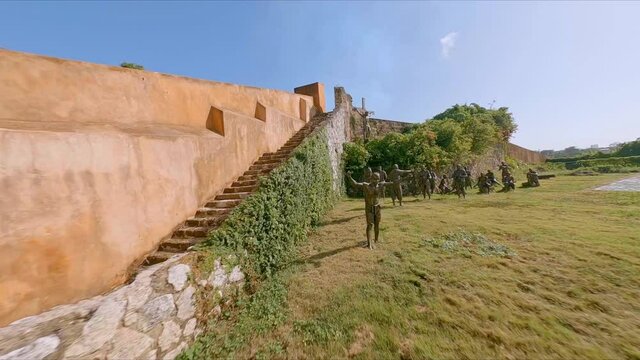 FPV Drone Around Fuerte Santa Barbara Near Santa Barbara Church In Zona Colonial, Santo Domingo, Dominican Republic.