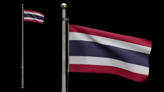 3D illustration Alpha channel of Thai flag waving in the wind. Close up of Thailand banner blowing, soft and smooth silk. Cloth fabric texture ensign background.-Dan