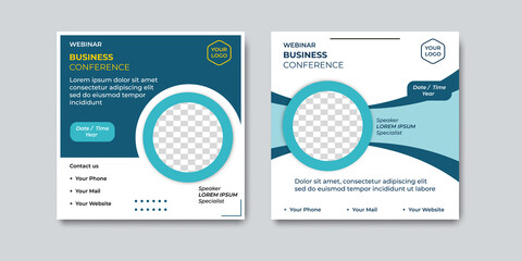 Minimalist social media post template with blue color. Suitable for webinars, seminars, marketing, flyer and other events. Modern concept webinar design.