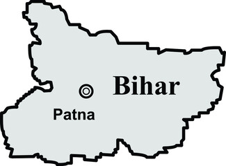 Bihar state map, Indian state border capital Patna