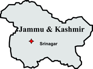 Jammu and Kashmir  state map, Indian state border capital srinagar