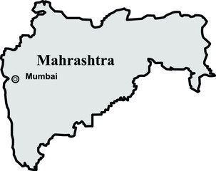 Maharshtra state map, Indian state border capital mumbai