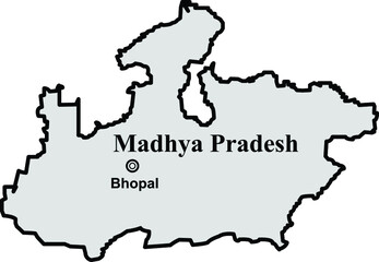 Madhya Pradesh state map, Indian state border capital Bhopal