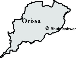 Orrisa state map, Indian state border capital bhuvneshwar