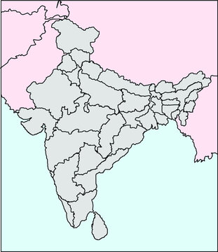Indian political outline only map with clearly defined borders, all states can be pulled out separately also