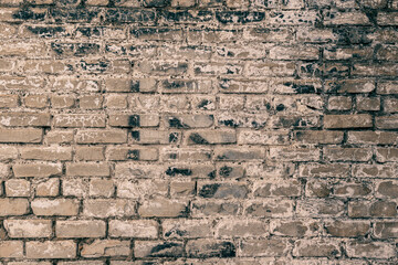 Textured brick wall for backdrop. Color - Akaroa, Nordic, Dawn Pink. Cracks, stains. Vintage background concept.