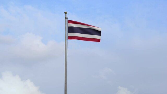 3D, Thai flag waving on wind with blue sky and clouds. Thailand banner blowing, soft and smooth silk. Cloth fabric texture ensign background. Use it for national day and country occasions concept.-Dan