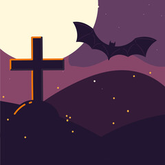 halloween tombstone and bat