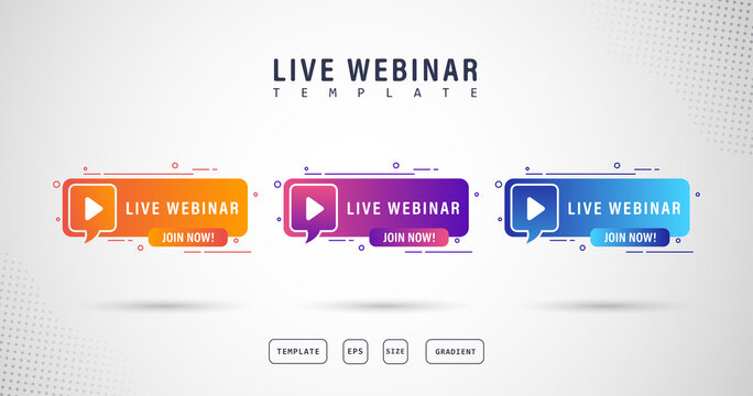 set live webinar buttons, banner icons, icon label illustrations, gradations, products, etc.