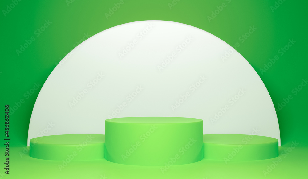Poster minimalist display podium on green color. 3d rendering