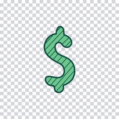 Hand drawn symbol Dollar isolated on transparent background. Color sketch Dollar symbol. Vector illustration.
