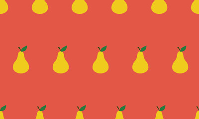 Pears on red background seamless pattern