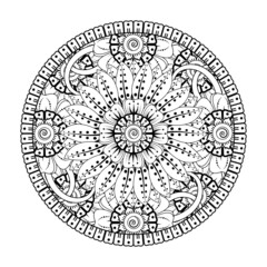 Circular pattern in the form of mandala with flower for henna, mehndi, tattoo, decoration. 