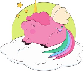 A big unicorn is sitting on a cloud