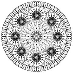 Circular pattern in the form of mandala with flower for henna, mehndi, tattoo, decoration. 