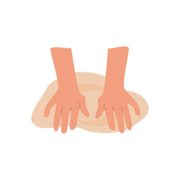 Kneading dough hands icon. Homemade baking. Making sourdough bread. Instruction for baking recipe. Pastry dessert preparation steps. Flat vector cartoon illustration for cookbook.