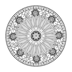 Circular pattern in the form of mandala with flower for henna, mehndi, tattoo, decoration. 