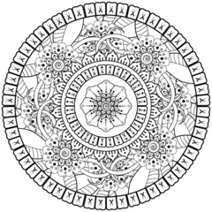 Circular pattern in the form of mandala with flower for henna, mehndi, tattoo, decoration. 