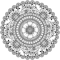 Circular pattern in the form of mandala with flower for henna, mehndi, tattoo, decoration. 