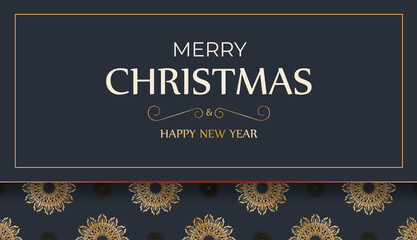 Merry christmas and happy new year dark blue flyer with luxury gold ornaments