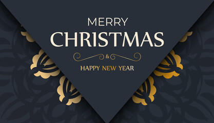 Dark blue Happy New Year brochure with abstract gold ornament