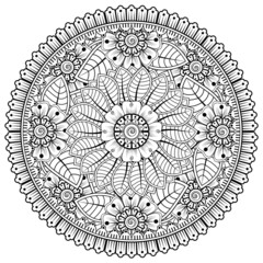 Circular pattern in the form of mandala with flower for henna, mehndi, tattoo, decoration. 