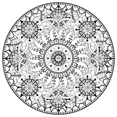 Circular pattern in the form of mandala with flower for henna, mehndi, tattoo, decoration. 