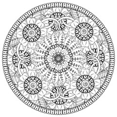 Circular pattern in the form of mandala with flower for henna, mehndi, tattoo, decoration. 