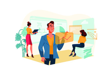 Workflow in a business office. Teamwork on project