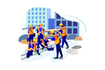 Construction site manager showing details to worker