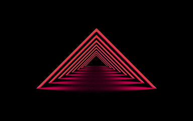 Pyramids Light Triangle On black Background. Neon Stage Or passage 