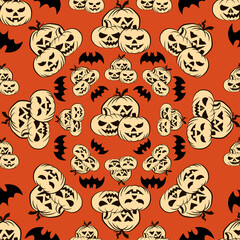Fototapeta premium Halloween orange festive seamless pattern. Endless background.