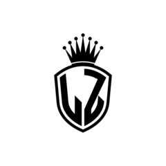 Monogram logo with shield and crown black simple LZ - obrazy, fototapety, plakaty