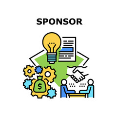 Sponsor Investment Vector Icon Concept. Businessman Discussing With Investor About Startup And Finance, Signing Agreement Success Deal, Sponsor Investment. Business Processing Color Illustration