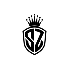 Monogram logo with shield and crown black simple SZ