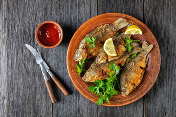 fried crucian carps with golden crispy crust