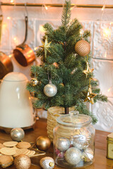 New Year's cookies, tree, balls, on the eve of Christmas.
