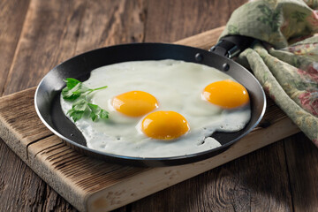 Fried eggs in a frying pan