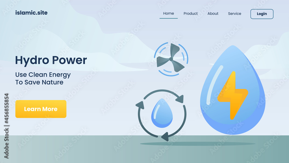 Poster hydro power use clean energy to save nature for website template landing homepage flat isolated back