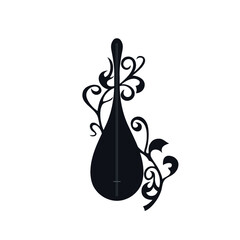 Dombra national asian turkic musical instrument logo icon sign String guitar symbol Floral natural decorative style Fashion print clothes apparel greeting invitation card cover flyer poster banner ad