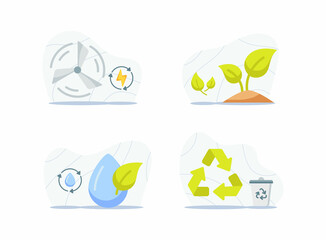 ecology icons set collection package white isolated background with modern cartoon flat style