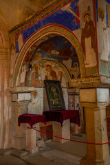 KUTAISI, GEORGIA: Interior with frescoes in the Church of the Nativity of the Most Holy Theotokos in Gelati Monastery