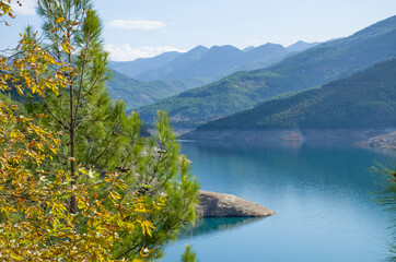 Beautiful nature in Turkey Lake Dim tea among mountains and trees