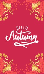Obraz premium Autumn Sale Promo Banner with Fall Foliage on Pink Background. Seasonal Shop Discount Offer with Red and Orange Leaves of Maple, Sale, Price Off Poster or Voucher Design. Cartoon Vector Illustration