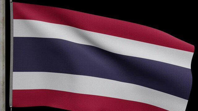3D illustration Alpha channel of Thai flag waving in the wind. Close up of Thailand banner blowing, soft and smooth silk. Cloth fabric texture ensign background.-Dan