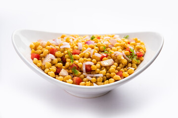 Boondi Chaat or Bundi Bhel, popular roadside snack item from India